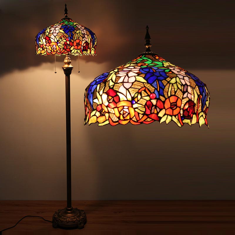 宜轩欧式高级彩色玻璃蒂凡尼灯具咖啡厅客厅卧室落地灯复古创意灯