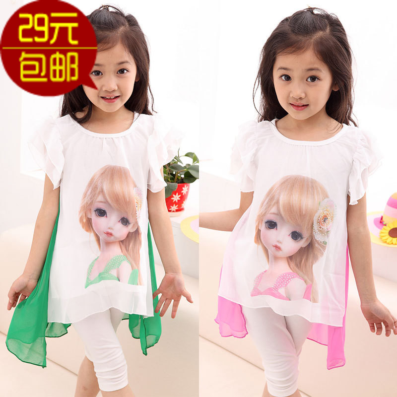 包邮 2013新款 韩版雪纺短袖女童T恤衫 中大童夏装 女孩儿童装