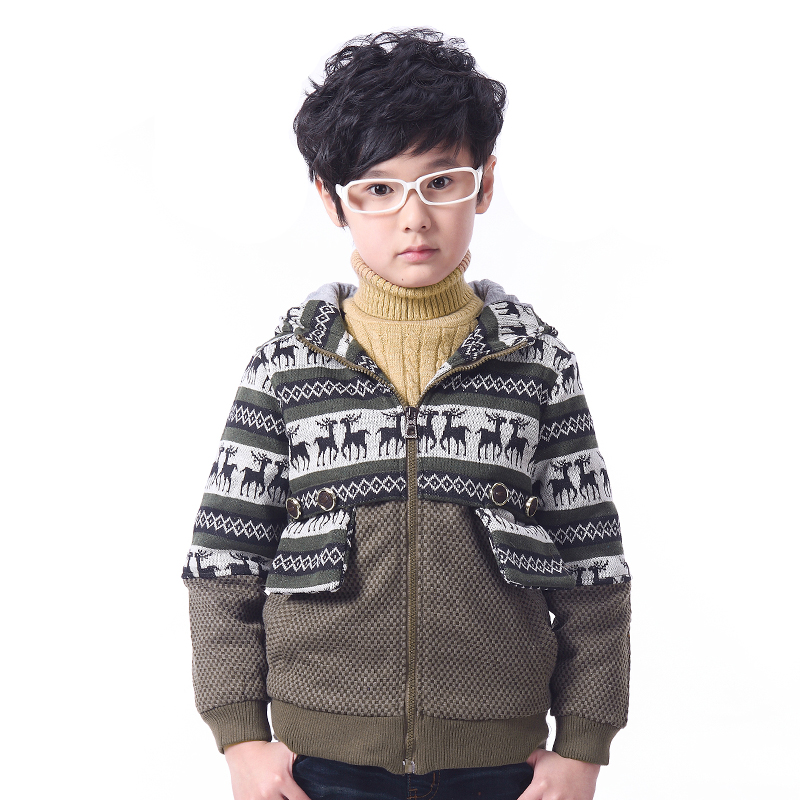 童装中大童毛衣羊毛开衫加厚冬 儿童男童外套拉链衫 小学生上衣