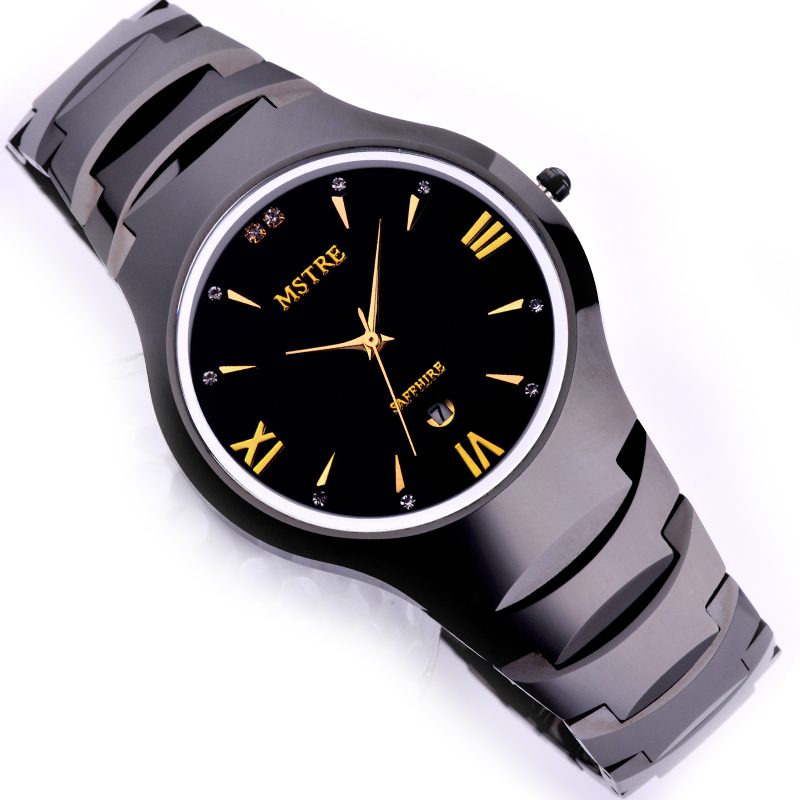 瑞士正品mstre男士 手表钨钢表 条钉罗马钻面商务男表 防水表手表