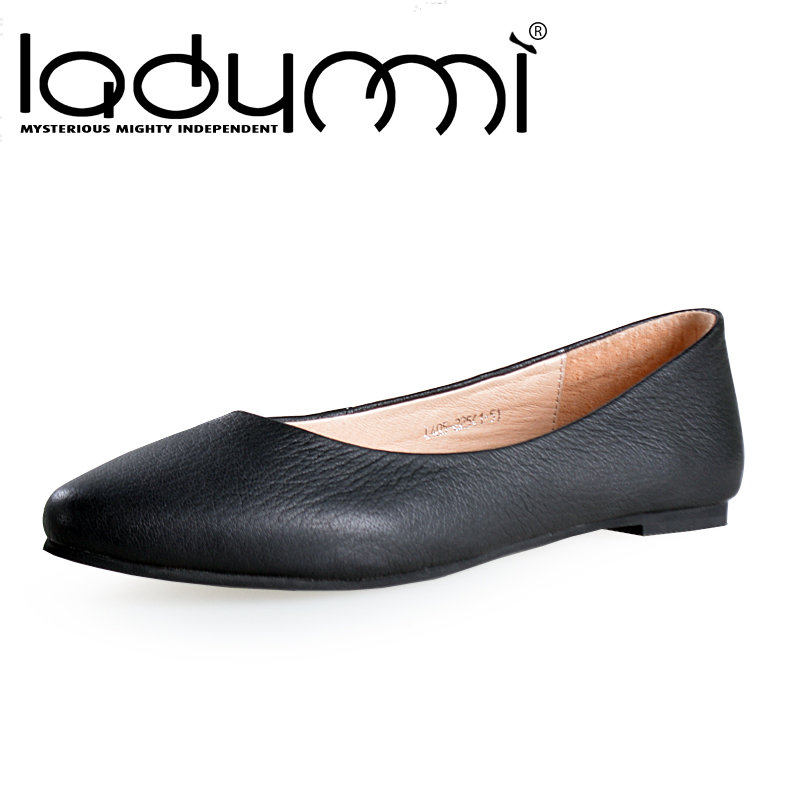 Ladymmi羊皮L405欧美尖头平底单鞋黑色鞋浅口平跟鞋里外全皮女鞋