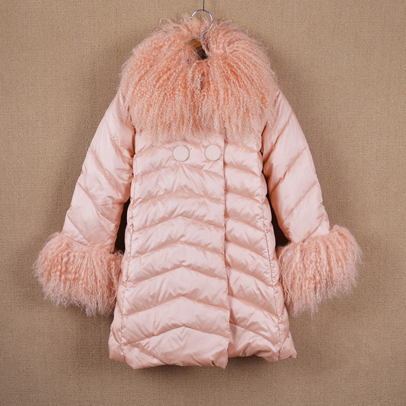 2013冬装新款 韩版欧洲站滩羊毛大毛领七分袖中长款娃娃羽绒服女