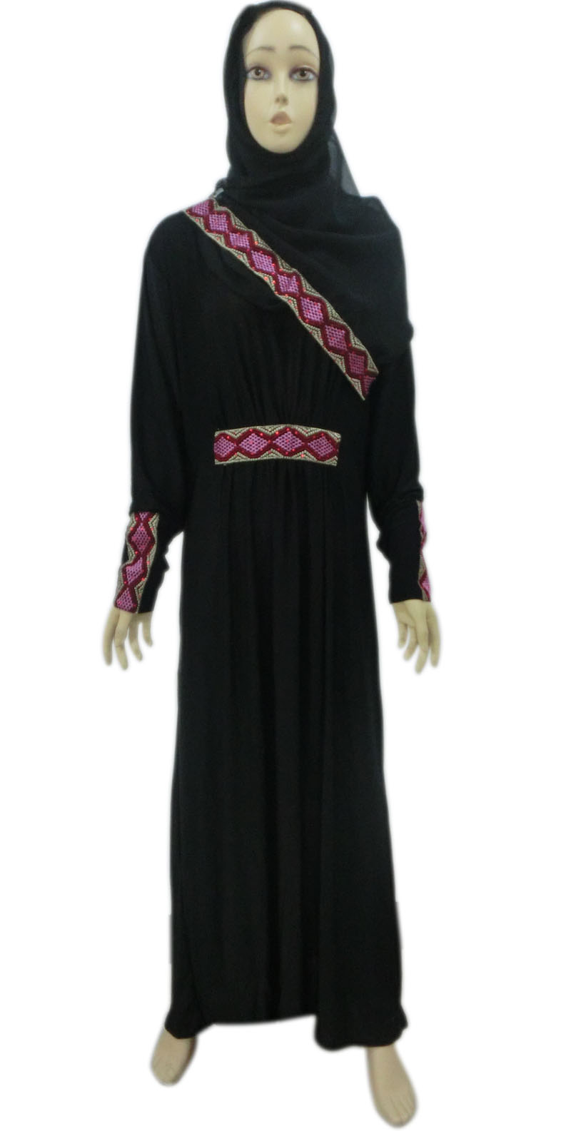 穆斯林服饰 阿拉伯女长袍秋冬 沙特黑袍 伊斯兰回族民族礼拜服288