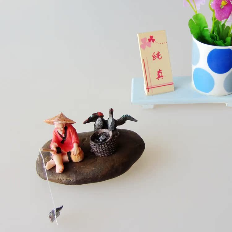 超值新品姜太公钓鱼鱼缸盆景假山风水布景摆件工艺礼品石质装饰品