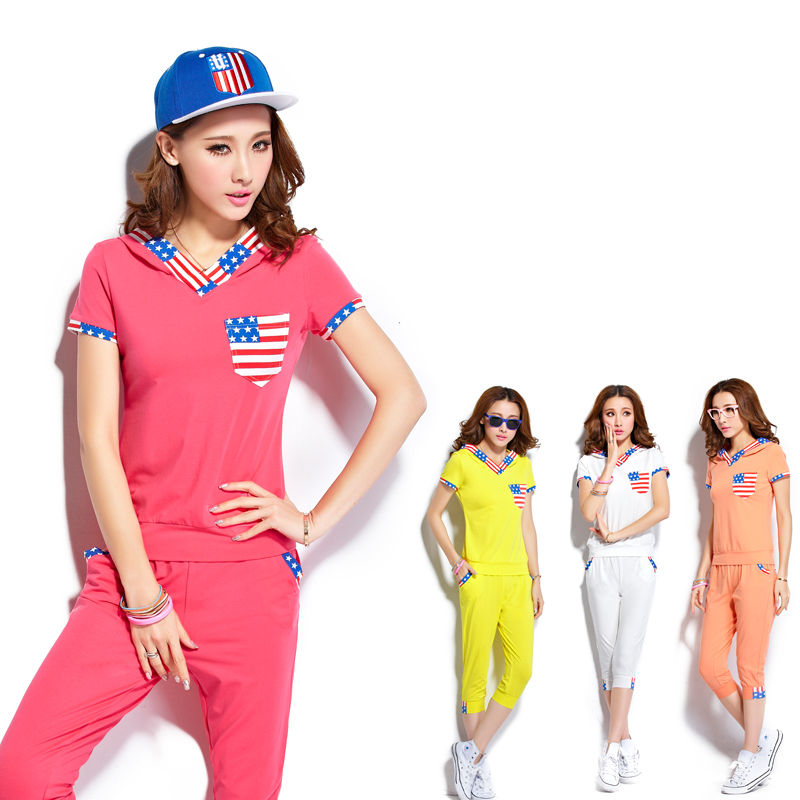 2014夏装新款韩版大码休闲运动套装女2件套短袖套装休闲服运动服