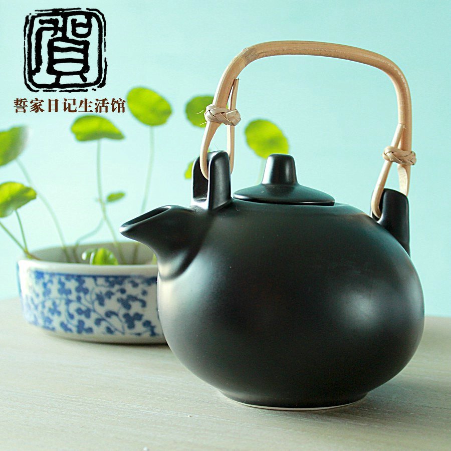 日式正品 MUJI简约日式全手工提梁陶瓷茶壶 黑白经典茶具 礼品