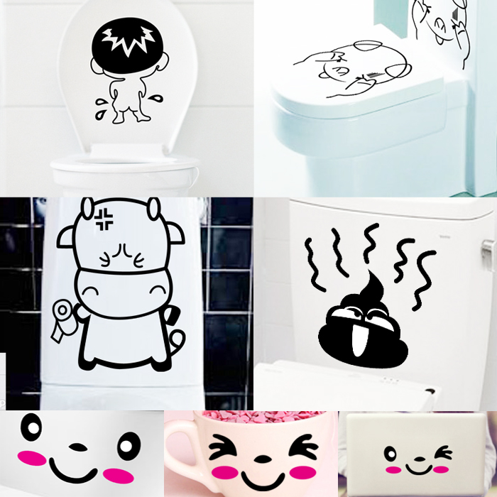 包邮笑脸7件套家居装饰卫生间浴室防水搞笑创意可爱墙贴纸马桶贴