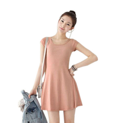 【ColorCity】韩版新款 时尚女装夏款纯棉短袖连衣裙 T147