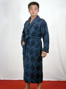 特价 条纹蓝色格子珊瑚绒长袍 睡衣 家居服