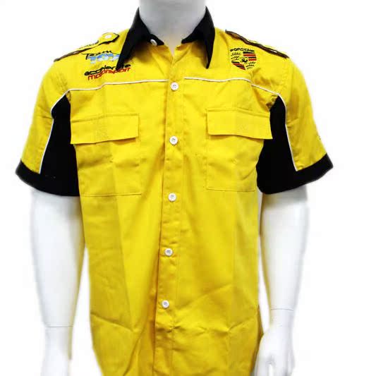 F1赛车服 保时捷赛车服 黄色蓝色 短袖衬衫衬衣 刺绣 RB017
