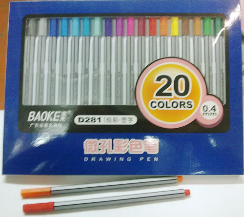 宝克D281微孔彩色笔 20色套装 宝克纤维笔 宝克草图笔 0.4mm