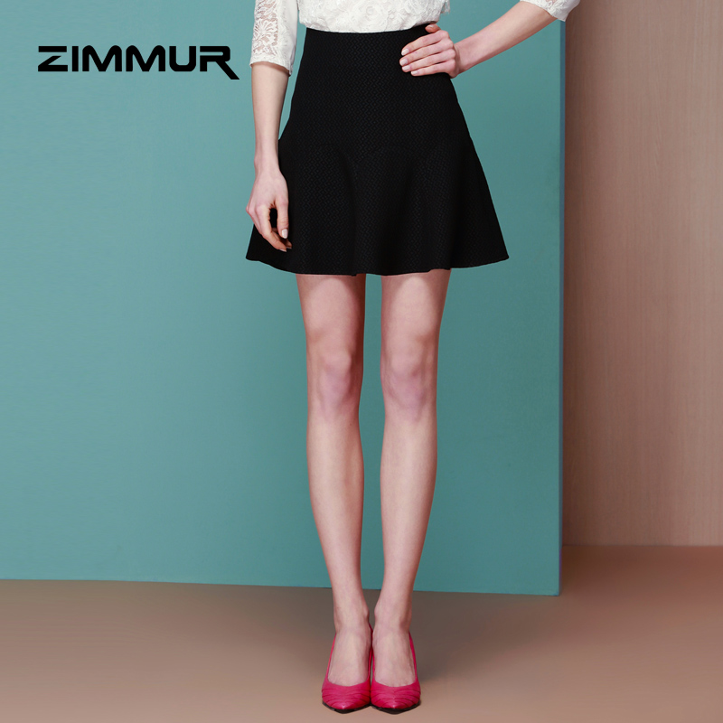 ZIMMUR2014春款新款简约通勤黑色A字裙气质优雅半裙RK74028576