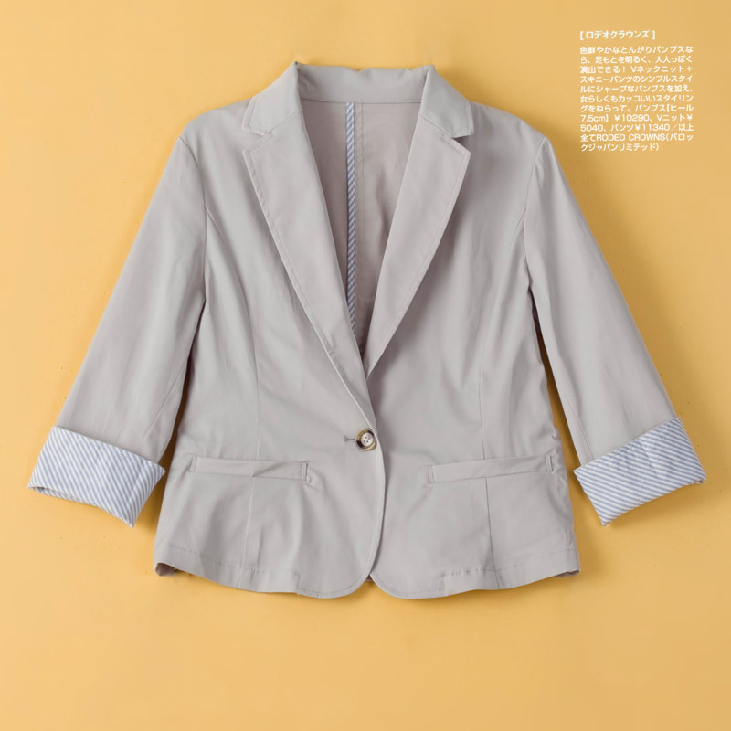 秋装新品2011女装 纯色一粒扣条纹七分袖西装外套_Y3833