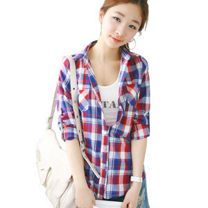 『年中大促』秋装新品韩版休闲长袖格子衬衫可变袖衬衫 女士衬衣