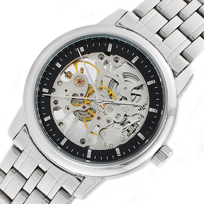 威龙全自动机械表男士手表 正品牌精钢带表带 镂空大表盘防水男