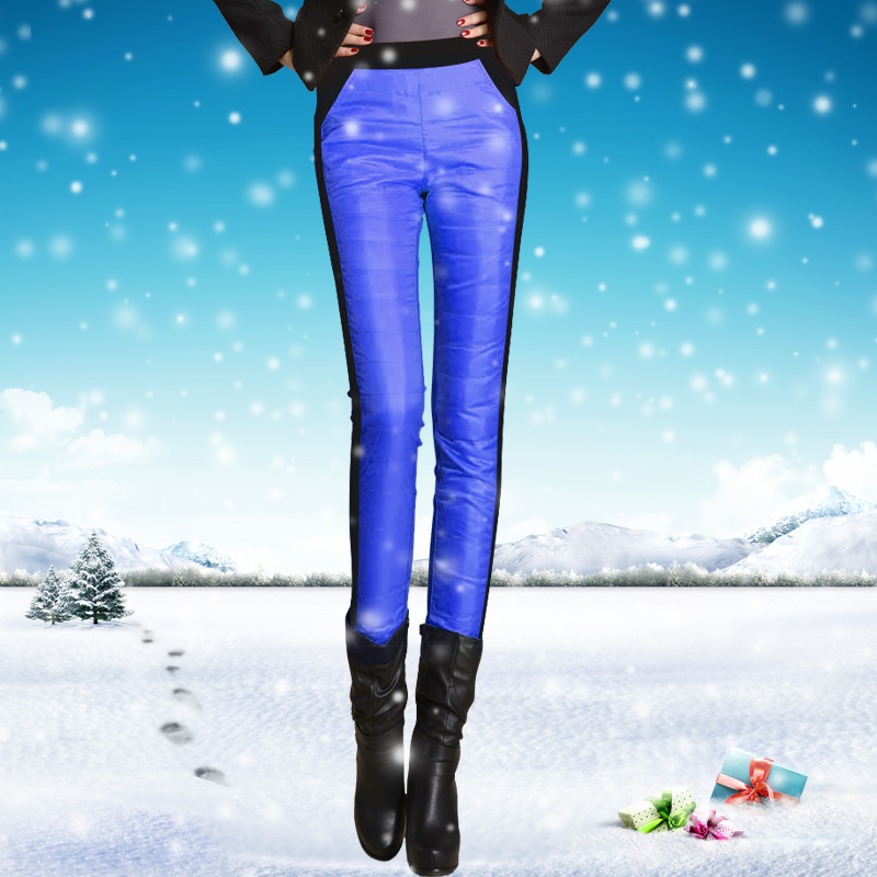 2013冬季新款韩版女装加厚丝棉保暖羽绒棉布双色拼接棉裤 Q001388