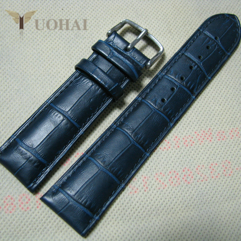 诺帝品牌手表配件真皮表带22mm深蓝色鳄鱼纹牛皮男表带