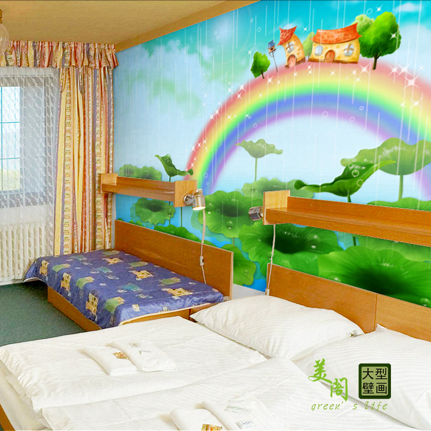 大型壁画 可爱卡通彩虹 儿童房卧室背景墙 女孩壁纸壁画 环保墙纸