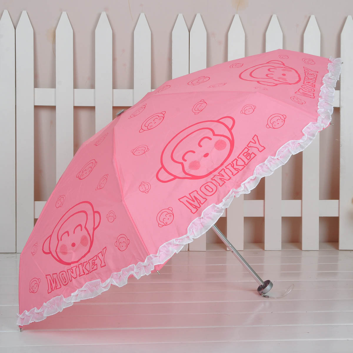 君建之家~韩版可爱时尚卡通小猴五折 晴雨伞 折叠 太阳防紫外线伞