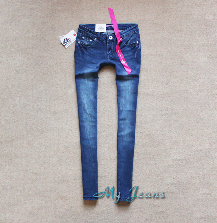 My Jeans --fornarina原单新款深蓝色水洗抓痕修身小脚裤 铅笔裤