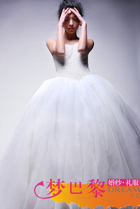 2011新款实物 高档婚纱 礼服 全手工进口珠片 直身白纱