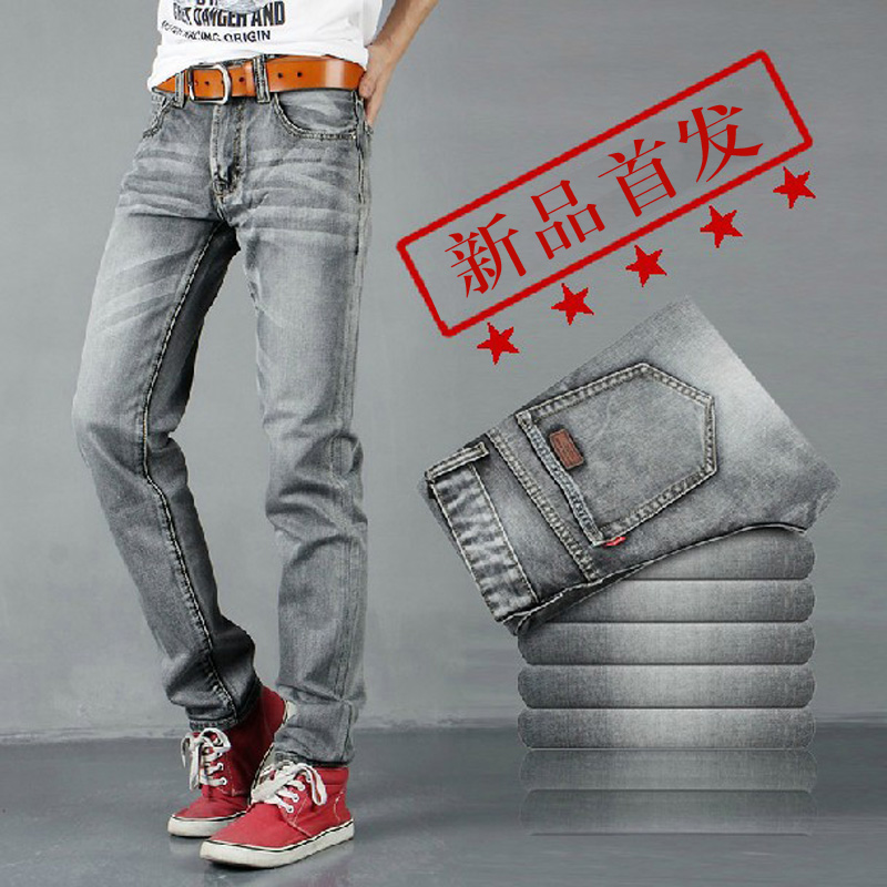 男士牛仔裤 直筒修身中低腰男裤韩版潮流灰色复古长裤子 限量版