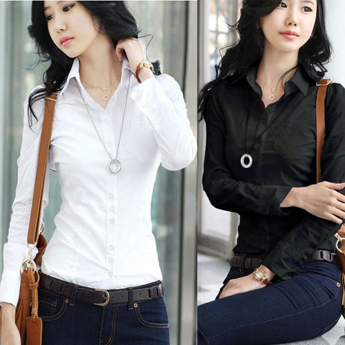 2011春装韩版人气新款女士白色修身中长款纯棉女衬衫女长袖衬衫