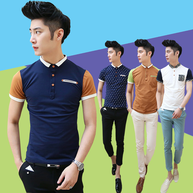 2014新款韩版修身男士夏装夏男立领型短袖t恤青年插肩袖丝光休闲