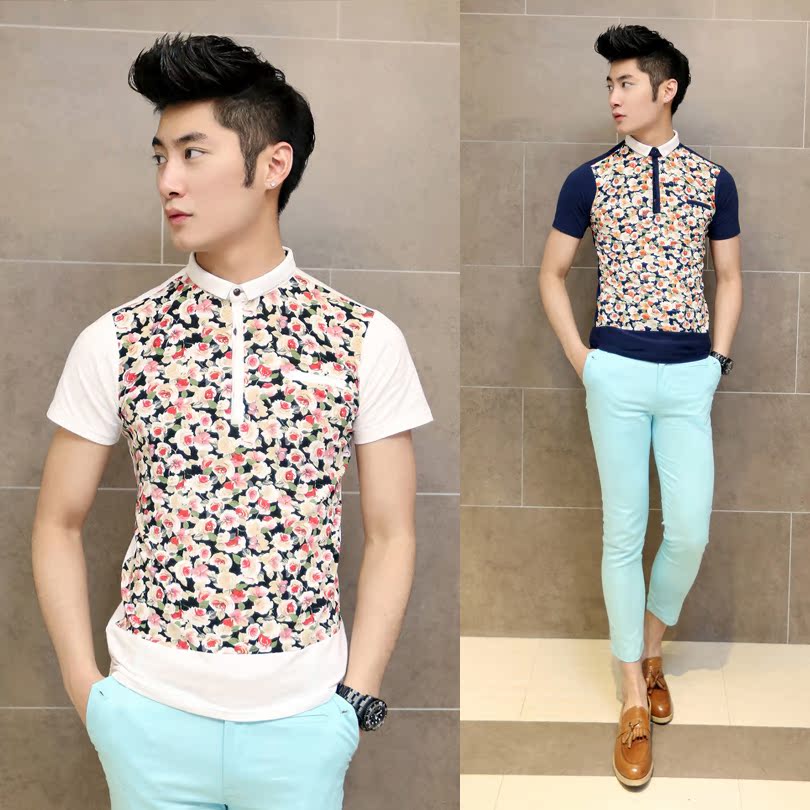 2014新款韩版修身型男士型短袖POLO衫休闲青年青春拼接型夏季夏装