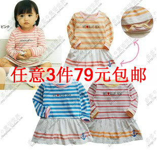 【任3件79包邮】日单婴儿2011秋款ANO：NE海军条纹长袖裙哈 3色