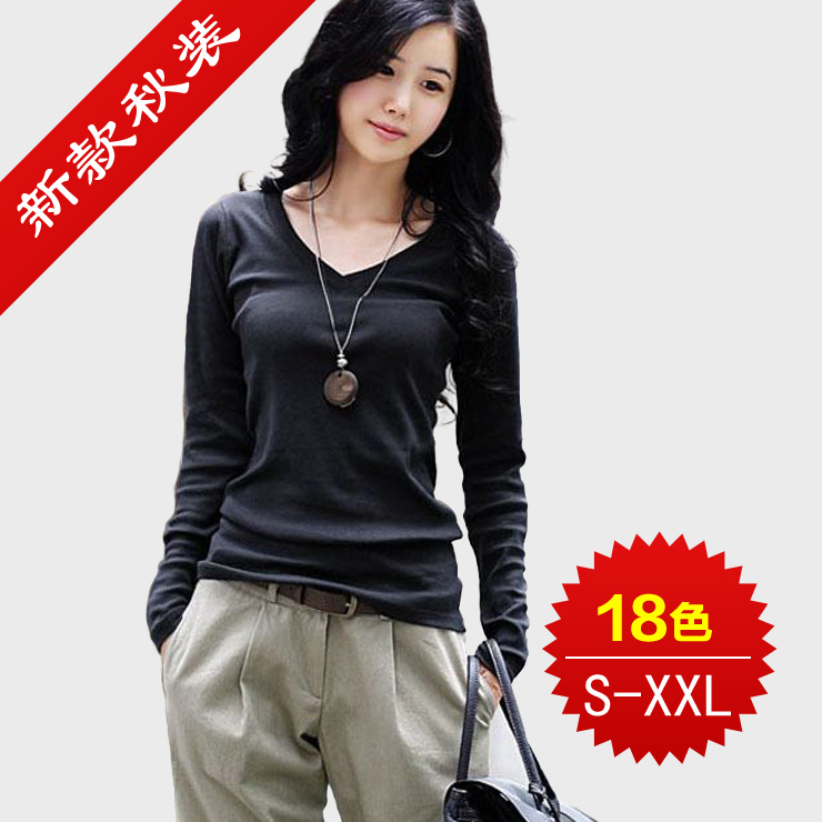 2011秋装新款韩版加大码女装V领长袖t恤女款时尚 打底衫 MC750