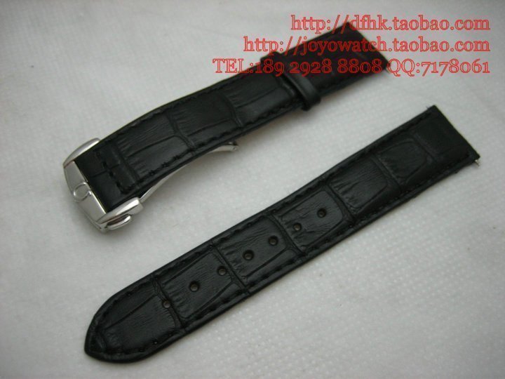 手表配件：20mm黑色/棕色鳄鱼皮纹原装蝶飞款式折叠扣真皮表带