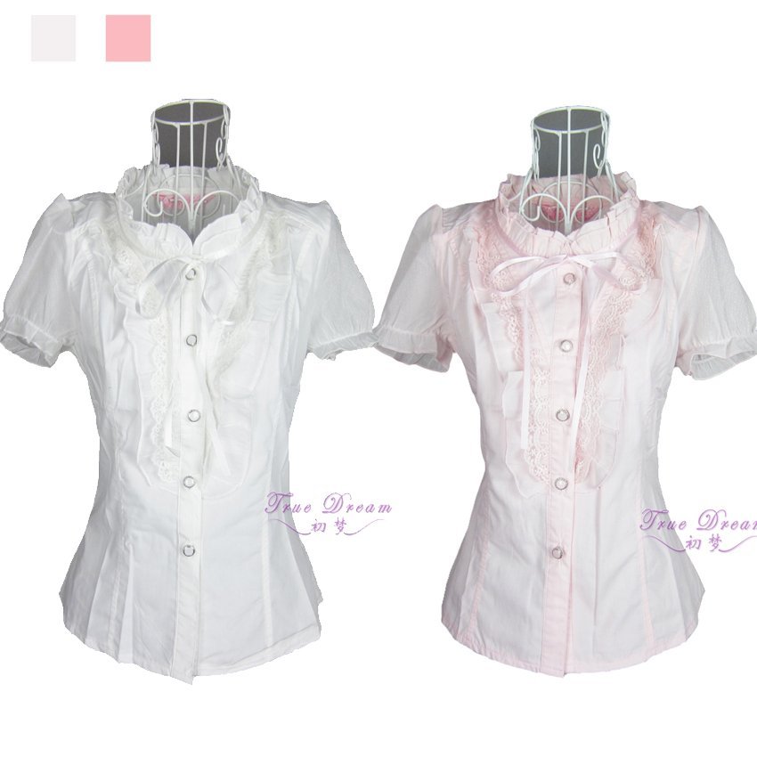 2011夏季新款淑女坊金苑风格甜美雪纺蕾丝荷叶边短袖衬衫3