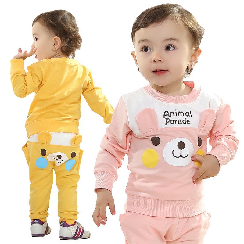 2014新款童装 童套装 韩版童装 维尼小熊造全棉套装1-2-3岁外出服