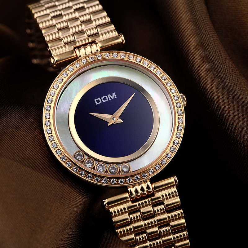 正品全国联保DOM正品奢华镀金高贵时尚水钻超薄女士手表