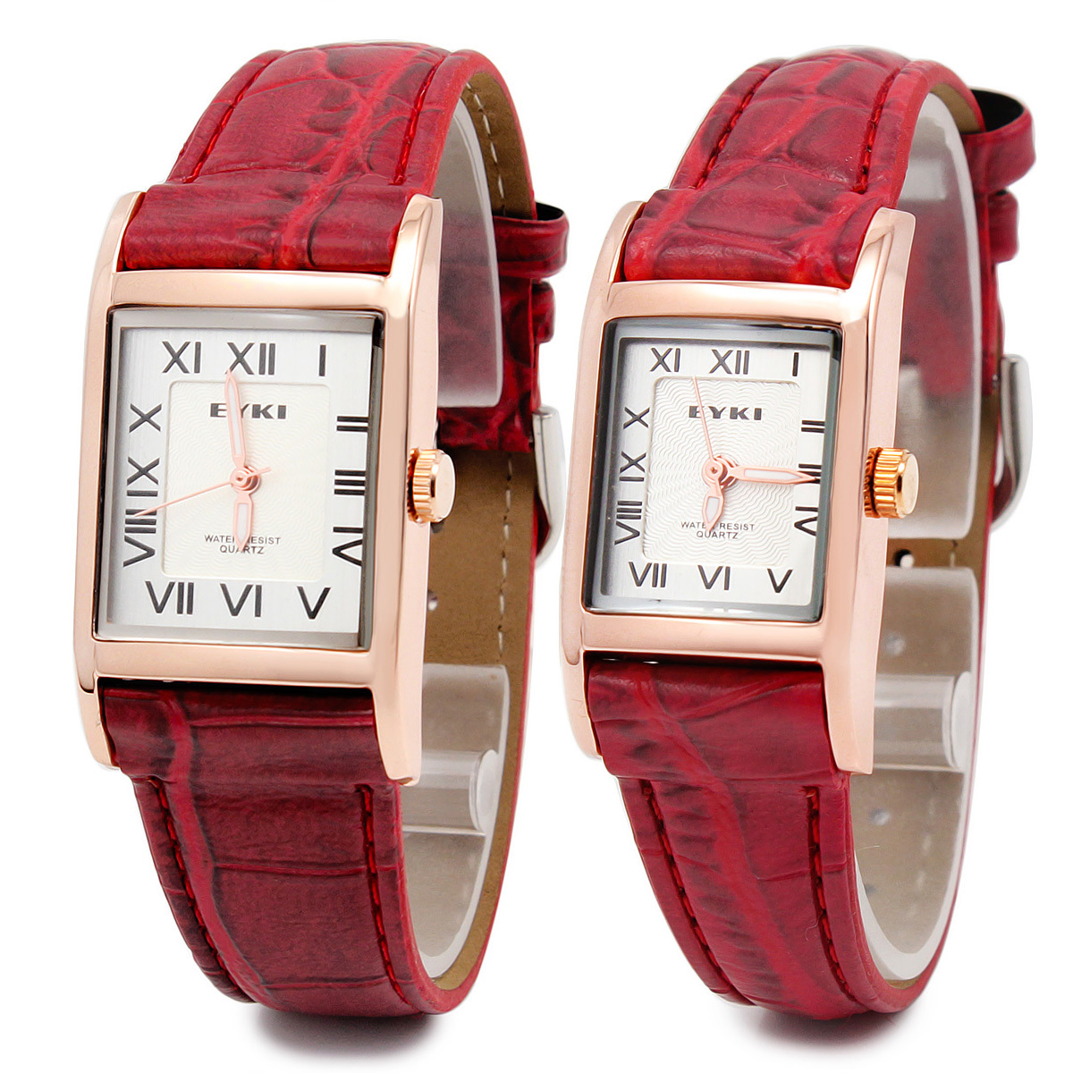 Eyki/艾奇 个性方盘 罗马刻度 情侣表见证爱情 时尚皮革表带手表