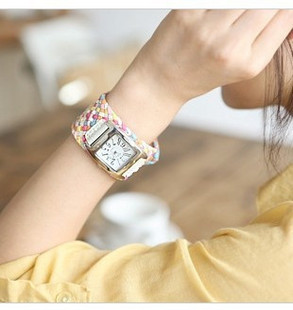 时尚编织绳方形手表 韩国女表 女生手表 学生手表