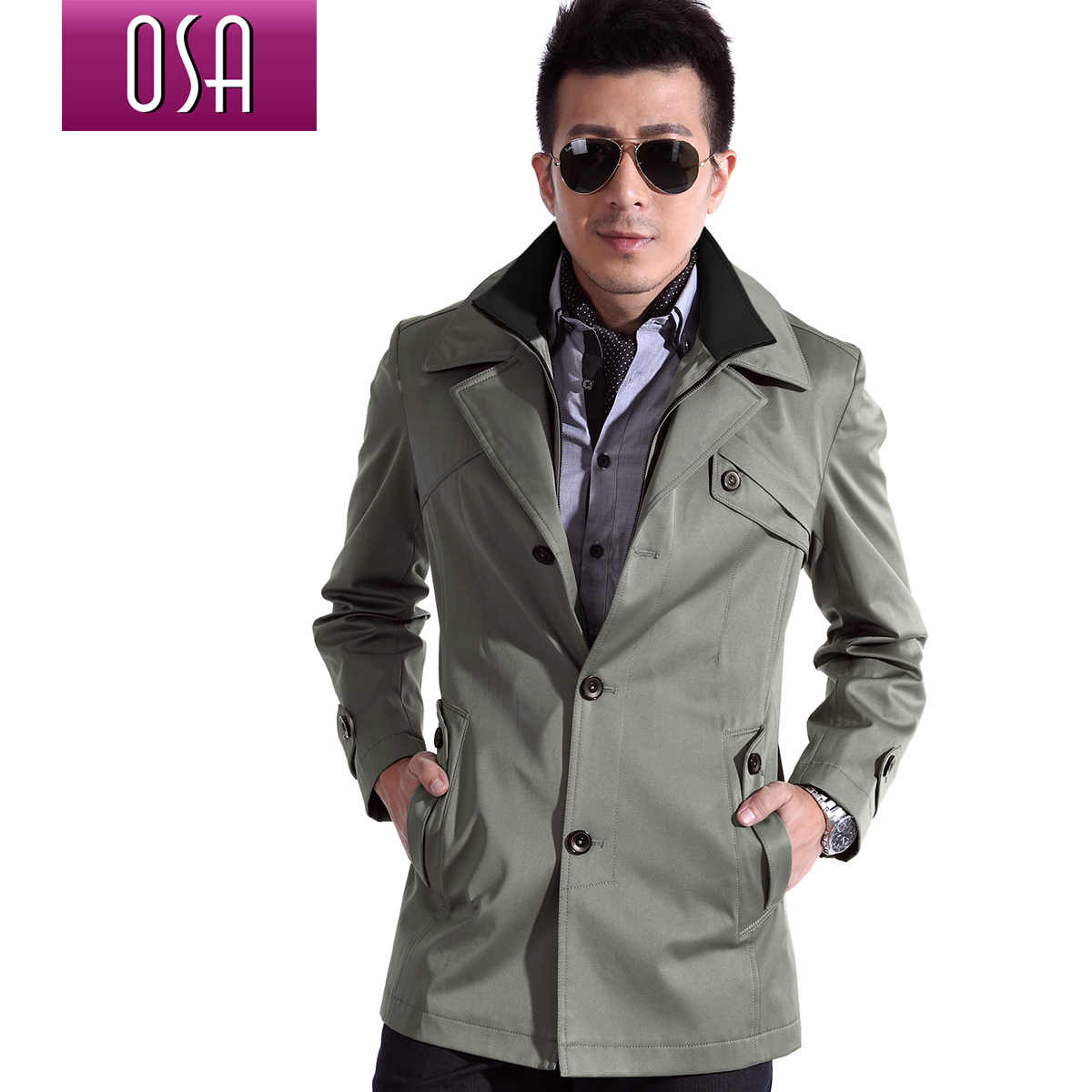 OSA2012秋冬季男装新款韩版单排扣商务休闲翻领中长款风衣MF24112