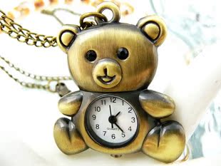 韩版热卖 时尚复古可爱小熊项链表挂表怀表挂件表