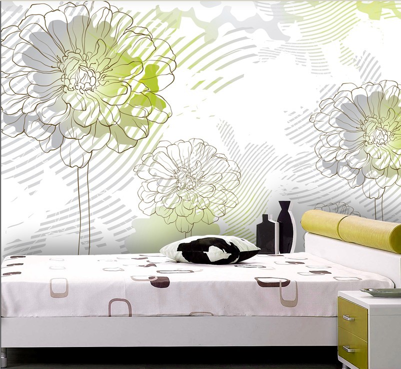 易卡壁画 大型壁画 定制壁纸 /绿花/ 客厅 电视背景墙 卧室墙纸