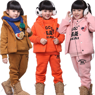 童装2012新款女童冬季韩版套装 大童冬装加厚抓绒卫衣三件套装268