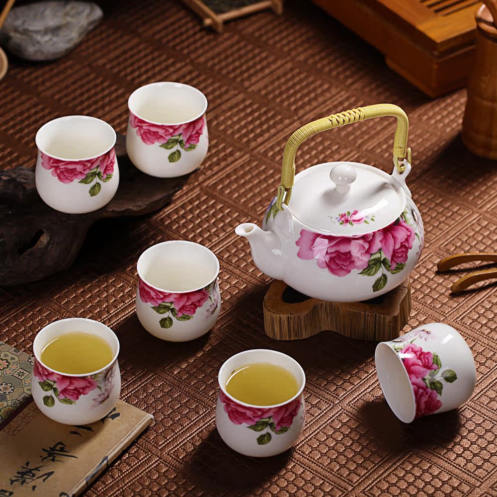 特价 红贵妃骨瓷茶具 七件套 多款花色 提梁欧式茶具套装