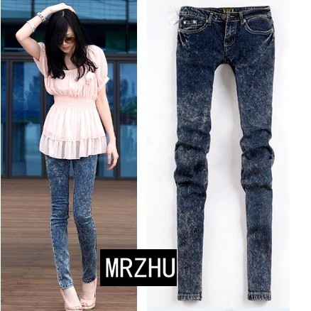 【MRZHU】2011 深蓝色雪花 SLY最新款女装牛仔裤女士 小脚裤