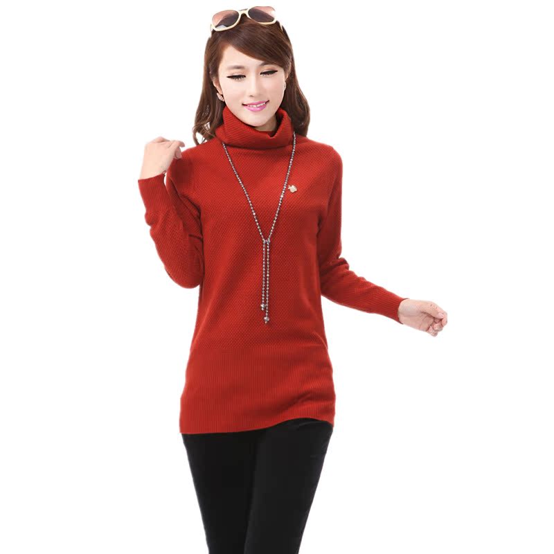 【淘牛品】冬新款韩版修身针织中长款女毛衣高领堆堆领打底衫