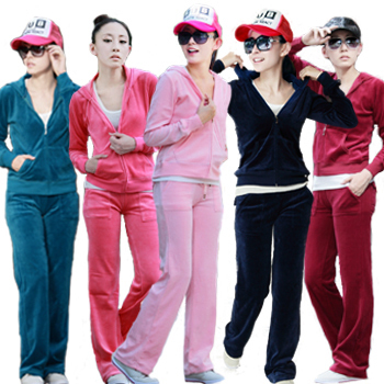 包邮2011新款韩版女装秋装休闲运动套装天鹅绒连帽卫衣服裤子