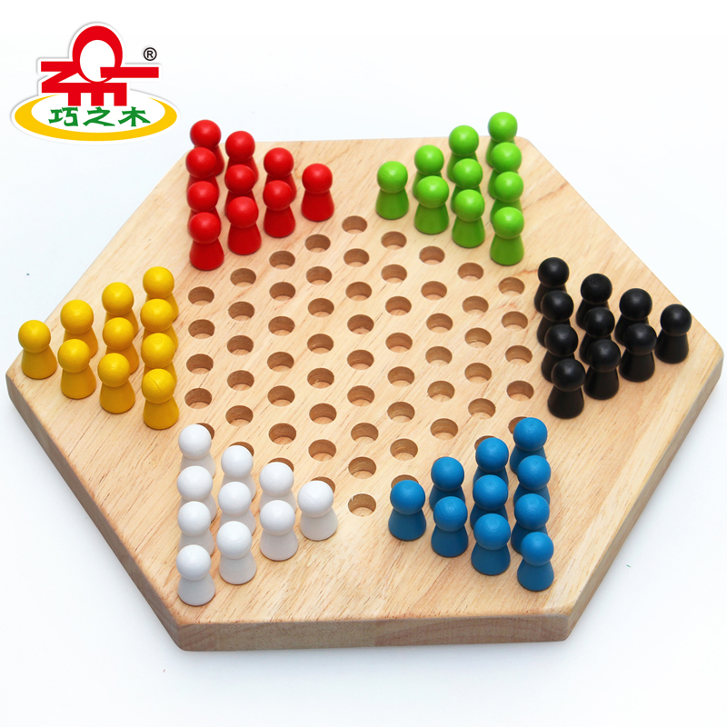巧之木高品质便携式五彩六角跳棋木质益智类玩具亲子互动
