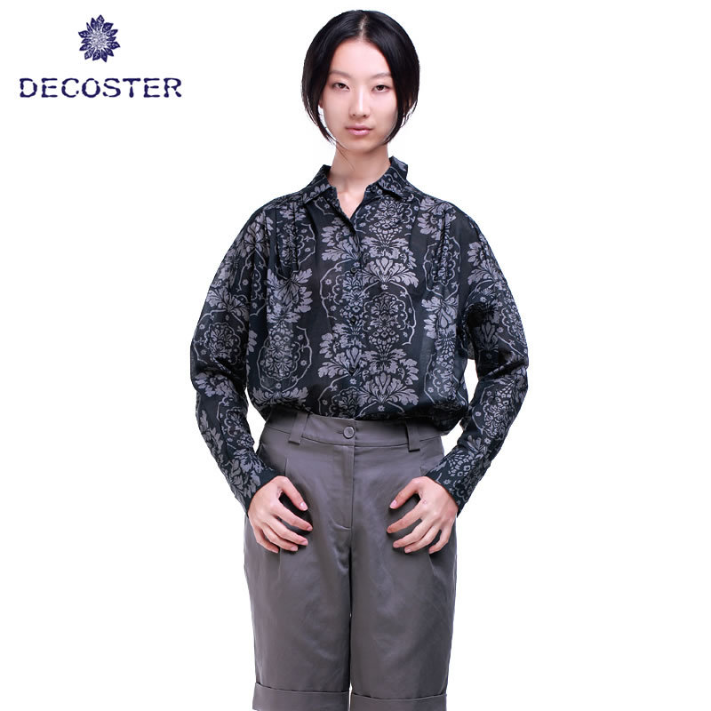 设计师品牌/Decoster德诗女装 秋装时尚长袖花布棉衬衫 1-3折