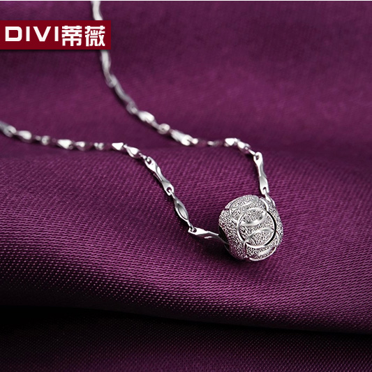 s925纯银项链 韩版时尚水波链吊坠 转运珠吊坠银项链 生日礼物