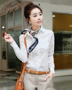 2012春装新款 女式衬衫 白色长袖衬衣 职业装纯棉上衣 金苑风格