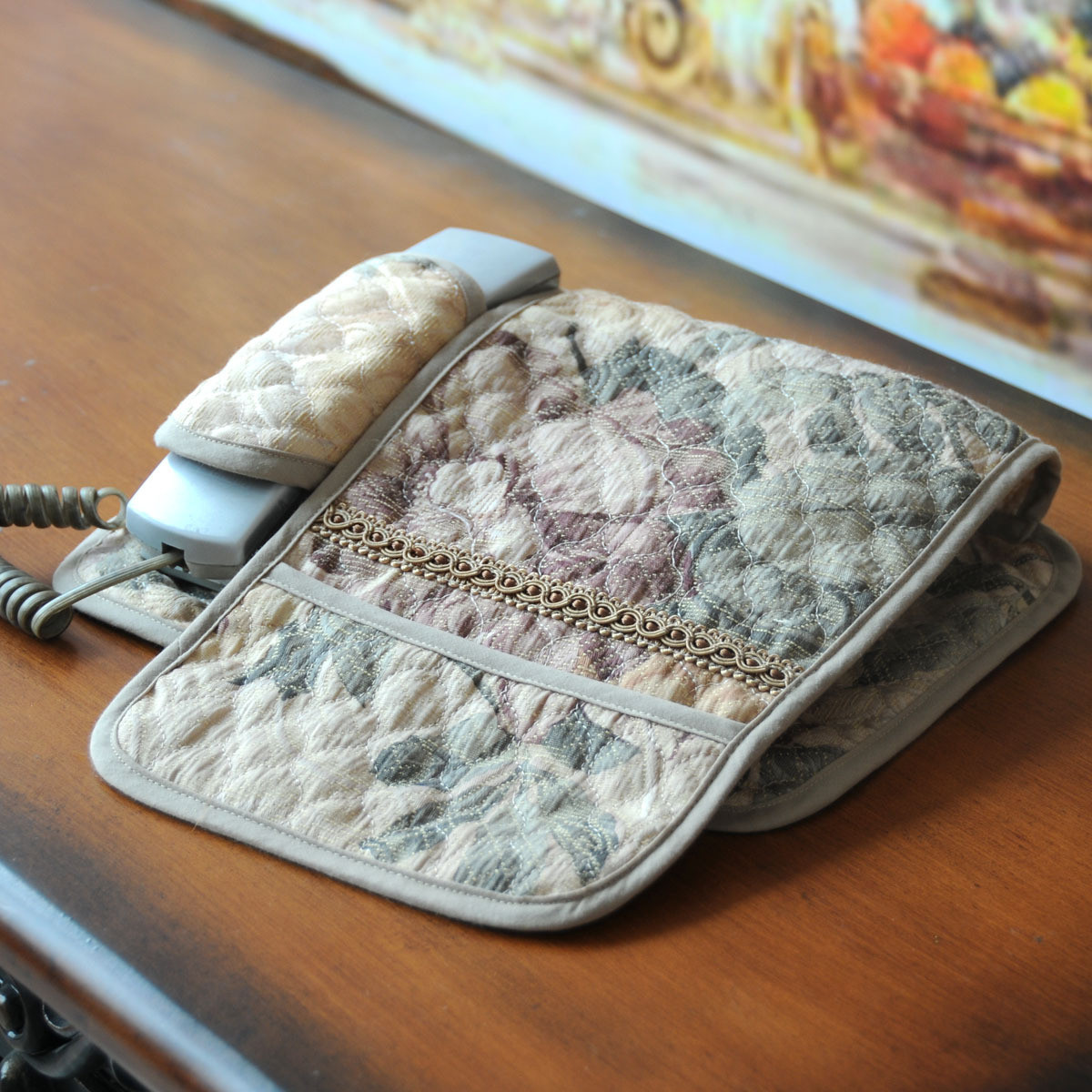 猛士美居手工绗缝电话巾 欧式 高档布艺 戴安娜棕/电话垫 电话套